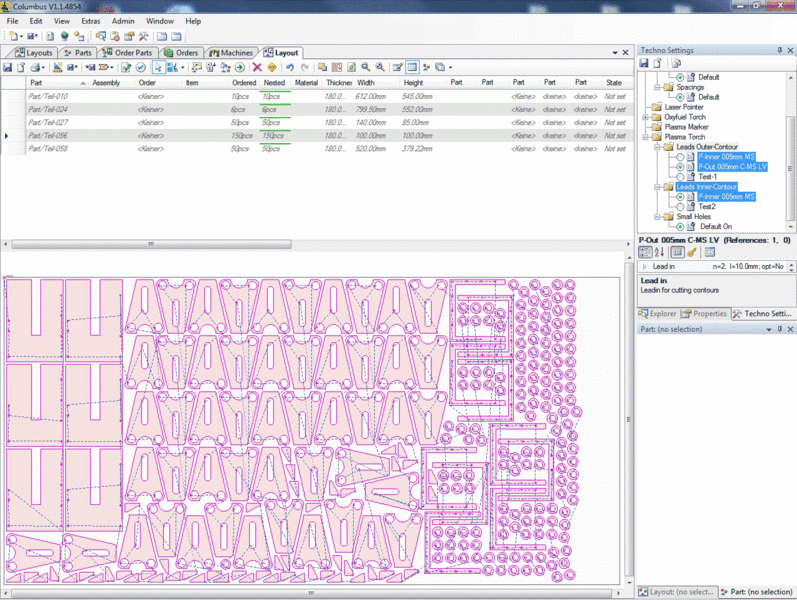 Columbus nesting software interface